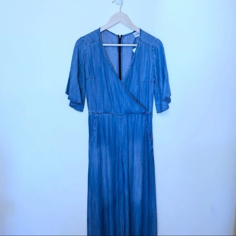 NWT 4our Dreamers Denim Cropped Wide Leg Jumpsuit